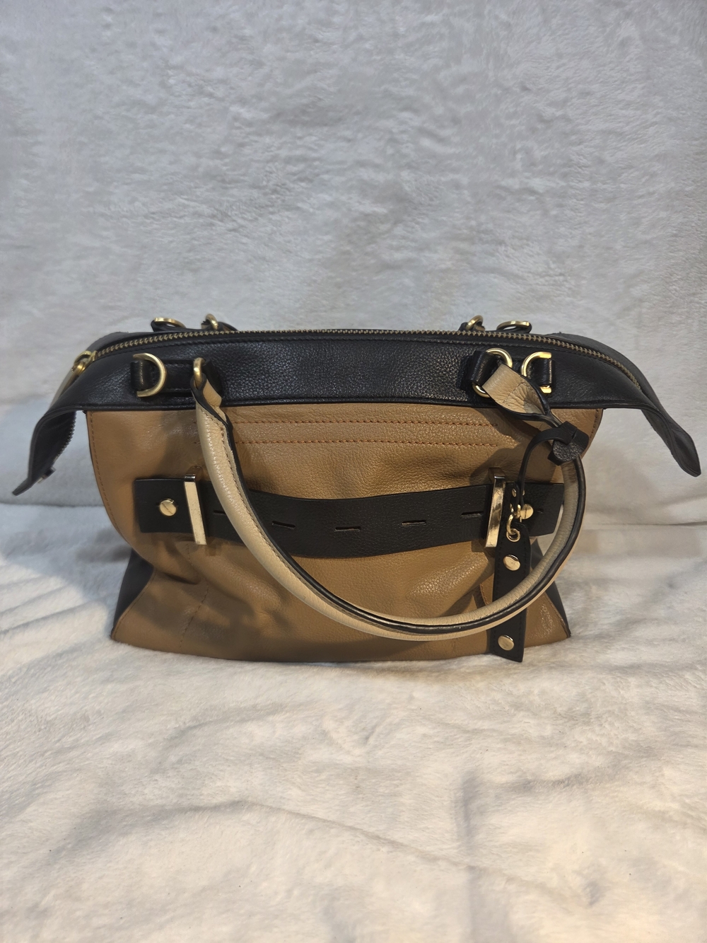 Via Spiga Two-Tone Tan and Black Leather Satchel